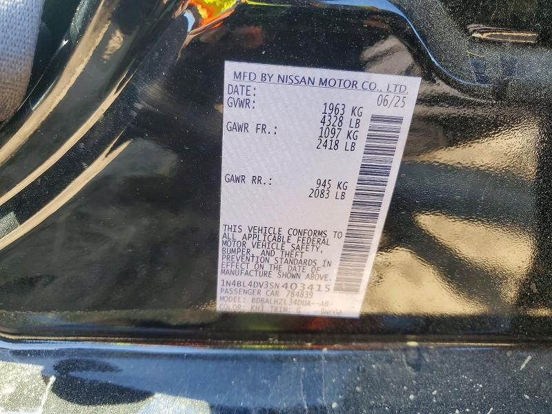 49789476 :رقم المزاد ، 1N4BL4DV3SN403415 vin ، 2025 Nissan Altima مزاد بيع