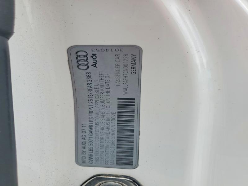 50647536 :رقم المزاد ، WAULFAFH7CN001228 vin ، 2012 Audi A5 مزاد بيع