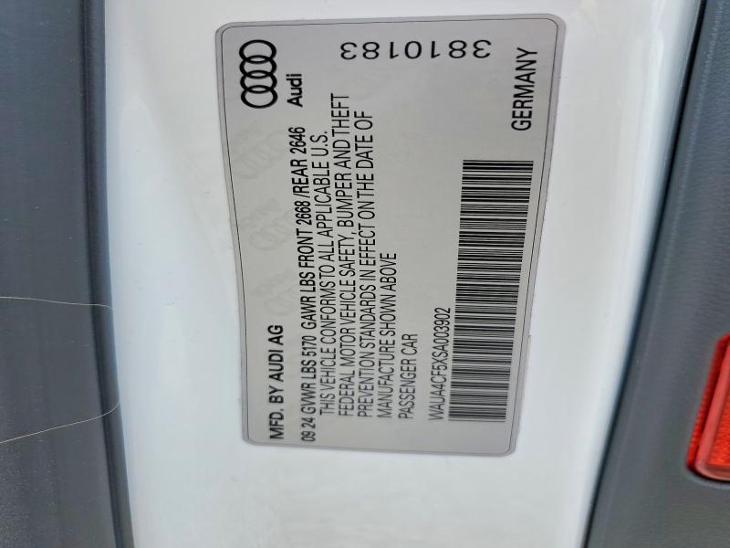 2025 Audi S5 მანქანა იყიდება აუქციონზე, vin: WAUA4CF5XSA003902, აუქციონის ნომერი: 49948036