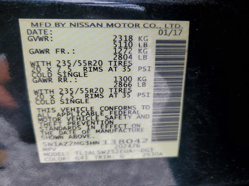 Продажа на аукционе авто 2017 Nissan Murano, vin: 5N1AZ2MG3HN138042, номер лота: 51282416