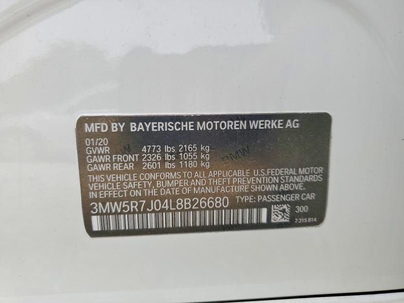 2020 Bmw 330xi მანქანა იყიდება აუქციონზე, vin: 3MW5R7J04L8B26680, აუქციონის ნომერი: 49685226