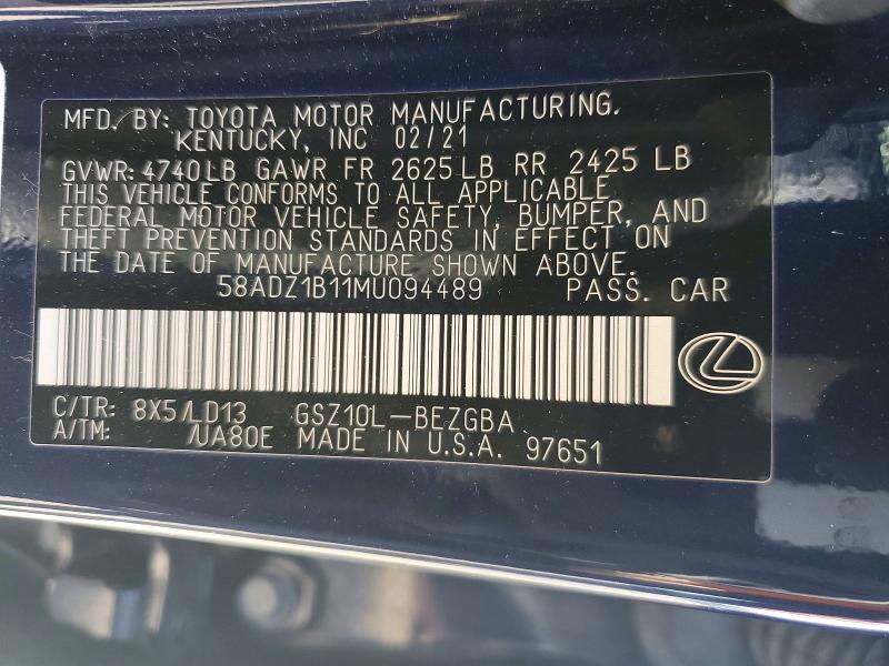 Продаж на аукціоні авто 2021 Lexus Es 350, vin: 58ADZ1B11MU094489, номер лоту: 49659146