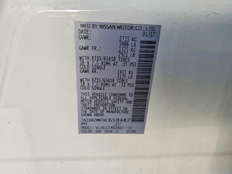 Продаж на аукціоні авто 2017 Nissan Pathfinder, vin: 5N1DR2MM7HC659487, номер лоту: 50491956