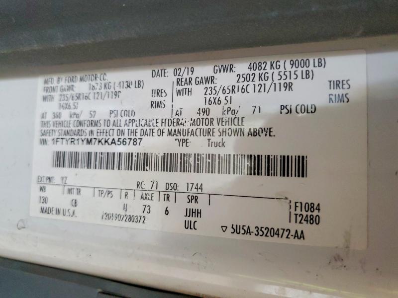 Aukcja sprzedaży 2019 Ford Transit, vin: 1FTYR1YM7KKA56787, numer aukcji: 51656466