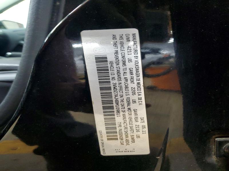 2011 Volkswagen Jetta მანქანა იყიდება აუქციონზე, vin: 3VWDZ7AJ4BM109811, აუქციონის ნომერი: 49983616