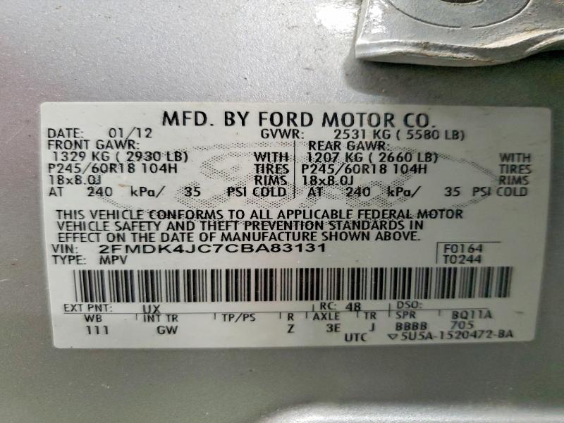 48384456 :رقم المزاد ، 2FMDK4JC7CBA83131 vin ، 2012 Ford Edge مزاد بيع