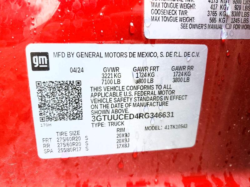 50525756 :رقم المزاد ، 3GTUUCED4RG346631 vin ، 2024 Gmc Sierra مزاد بيع