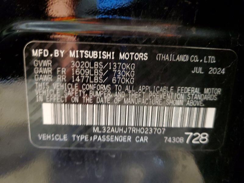 48353516 :رقم المزاد ، ML32AUHJ7RH023707 vin ، 2024 Mitsubishi Mirage مزاد بيع