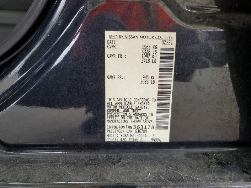 2021 Nissan Altima მანქანა იყიდება აუქციონზე, vin: 1N4BL4DV7MN363178, აუქციონის ნომერი: 51675566