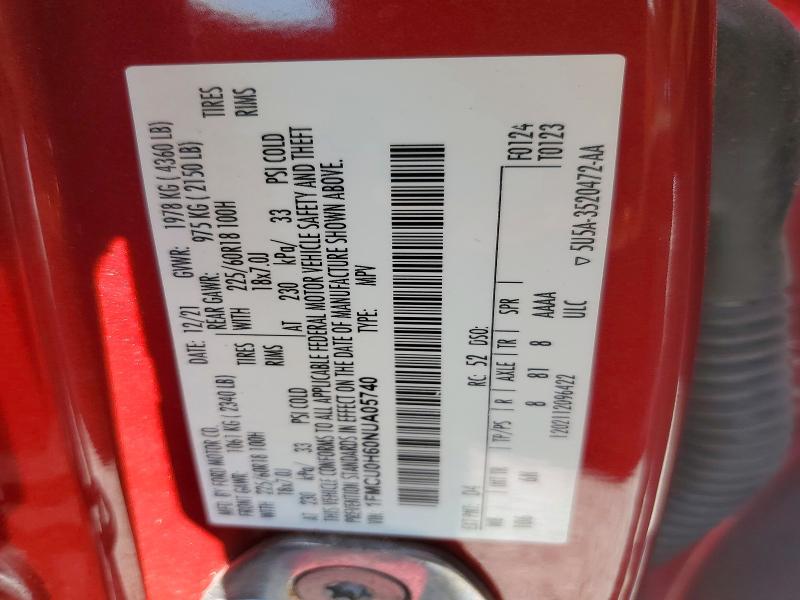 Aukcja sprzedaży 2022 Ford Escape, vin: 1FMCU0H60NUA05740, numer aukcji: 50318646