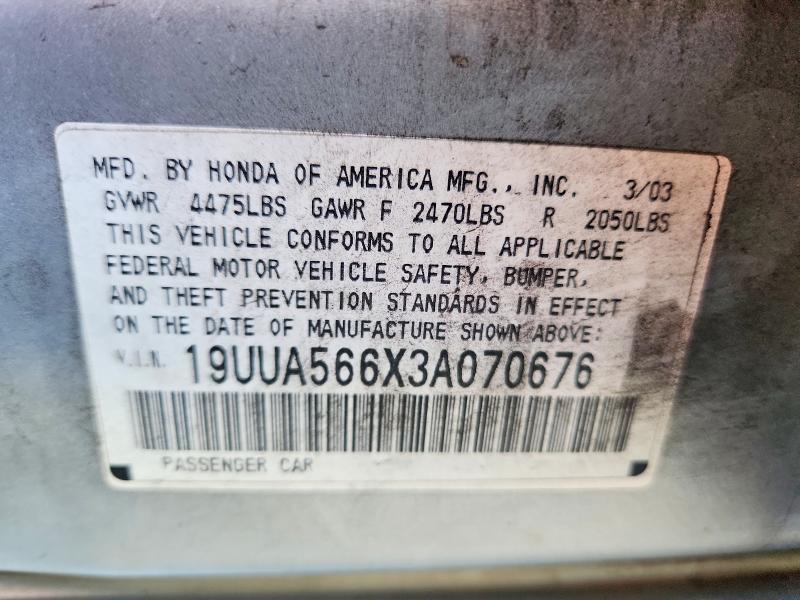 Aukcja sprzedaży 2003 Acura 3.2tl, vin: 19UUA566X3A070676, numer aukcji: 49266856