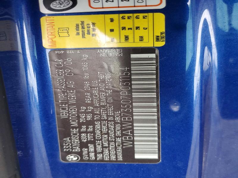 Продажа на аукционе авто 2007 Bmw 335, vin: WBAWB73507P031154, номер лота: 51640156