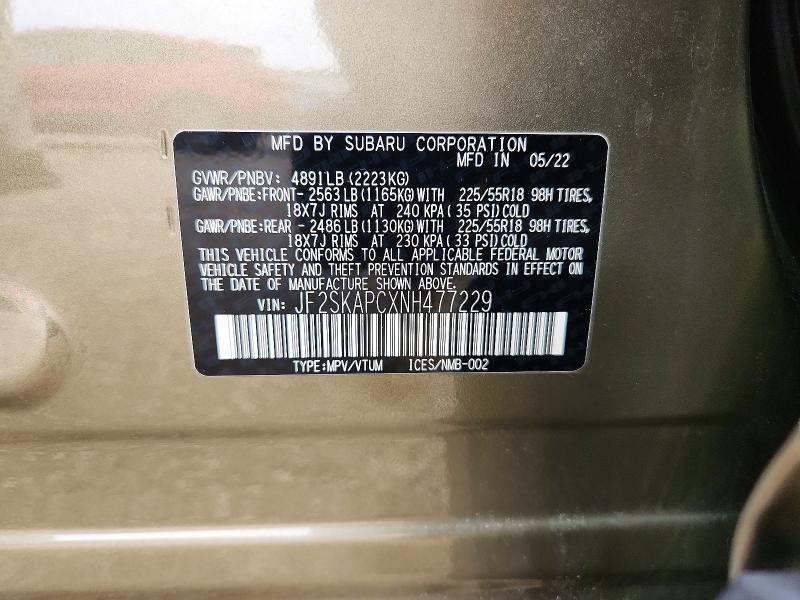 Продажа на аукционе авто 2022 Subaru Forester, vin: JF2SKAPCXNH477229, номер лота: 48706596
