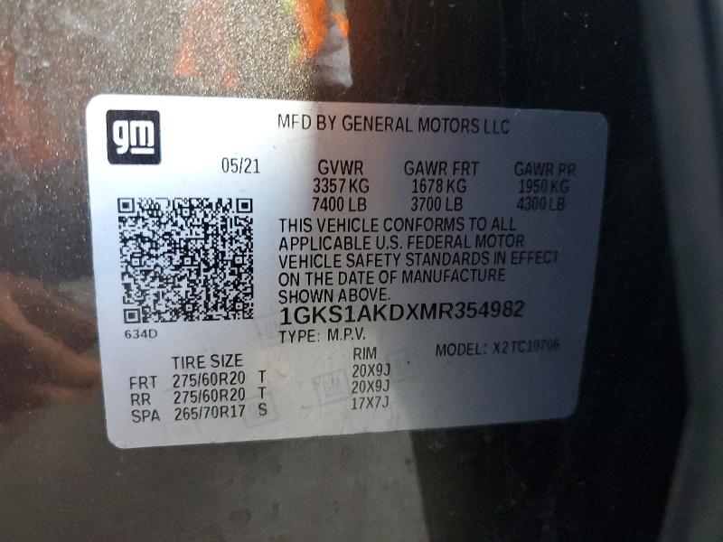 49467566 :رقم المزاد ، 1GKS1AKDXMR354982 vin ، 2021 Gmc Yukon مزاد بيع