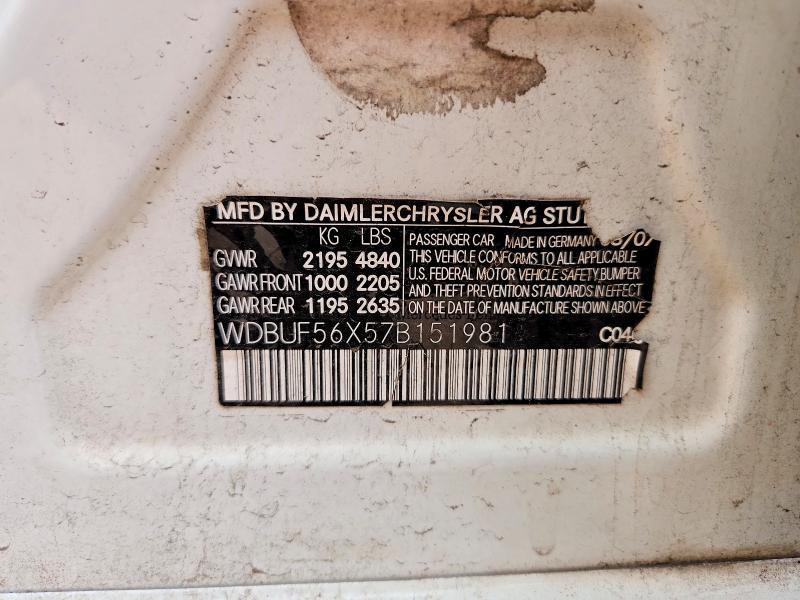 2007 Mercedes-benz E მანქანა იყიდება აუქციონზე, vin: WDBUF56X57B151981, აუქციონის ნომერი: 50974956