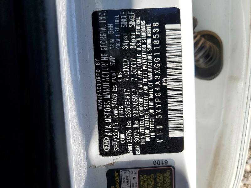 Aukcja sprzedaży 2016 Kia Sorento, vin: 5XYPG4A3XGG118538, numer aukcji: 49903716