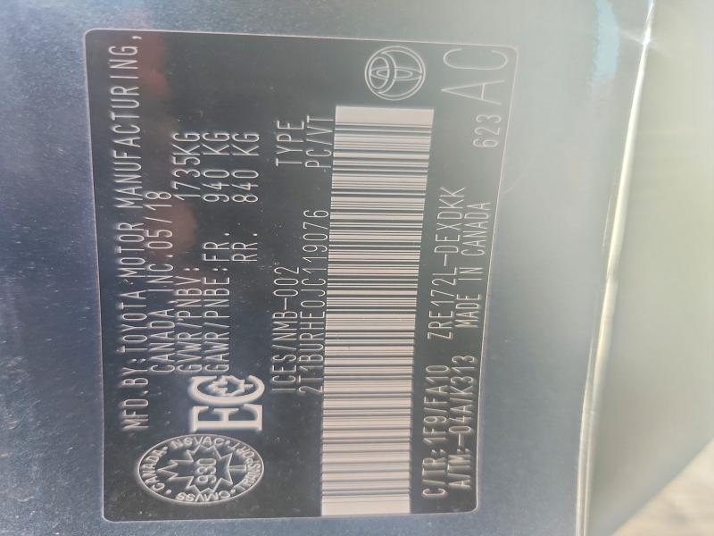 2018 Toyota Corolla მანქანა იყიდება აუქციონზე, vin: 2T1BURHE0JC119076, აუქციონის ნომერი: 51125806
