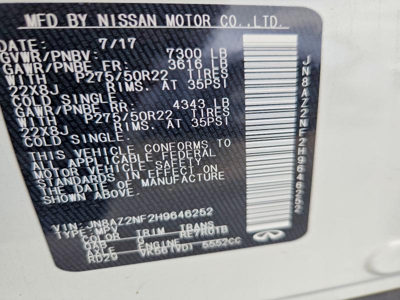 Aukcja sprzedaży 2017 Infiniti Qx80, vin: JN8AZ2NF2H9646252, numer aukcji: 49130596