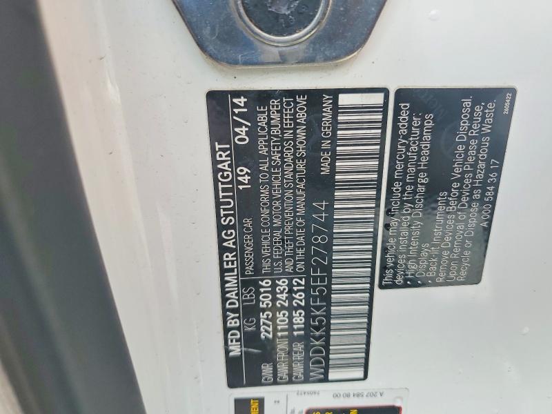52190486 :رقم المزاد ، WDDKK5KF5EF278744 vin ، 2014 Mercedes-benz E مزاد بيع