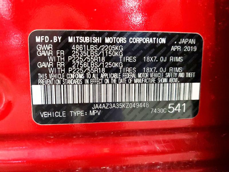 Aukcja sprzedaży 2019 Mitsubishi Outlander, vin: JA4AZ3A35KZ049448, numer aukcji: 51512016