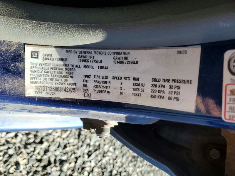 48798276 :رقم المزاد ، 1GTDT136868142475 vin ، 2006 Gmc Canyon مزاد بيع