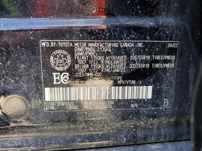 48534766 :رقم المزاد ، 2T3D1RFV3NC278448 vin ، 2022 Toyota Rav4 مزاد بيع