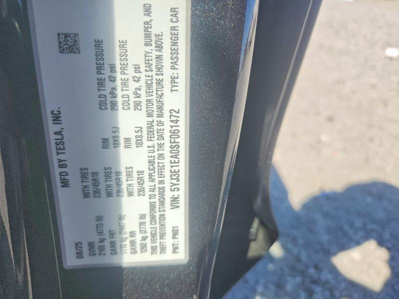 Продажа на аукционе авто 2025 Tesla Model 3, vin: 5YJ3E1EA0SF061472, номер лота: 49391926