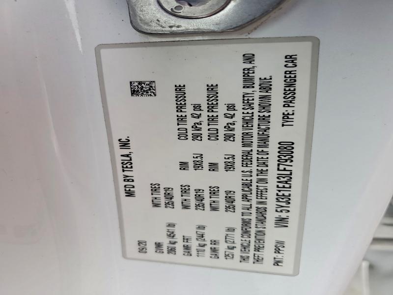 2020 Tesla Model 3 მანქანა იყიდება აუქციონზე, vin: 5YJ3E1EA3LF793080, აუქციონის ნომერი: 49766646