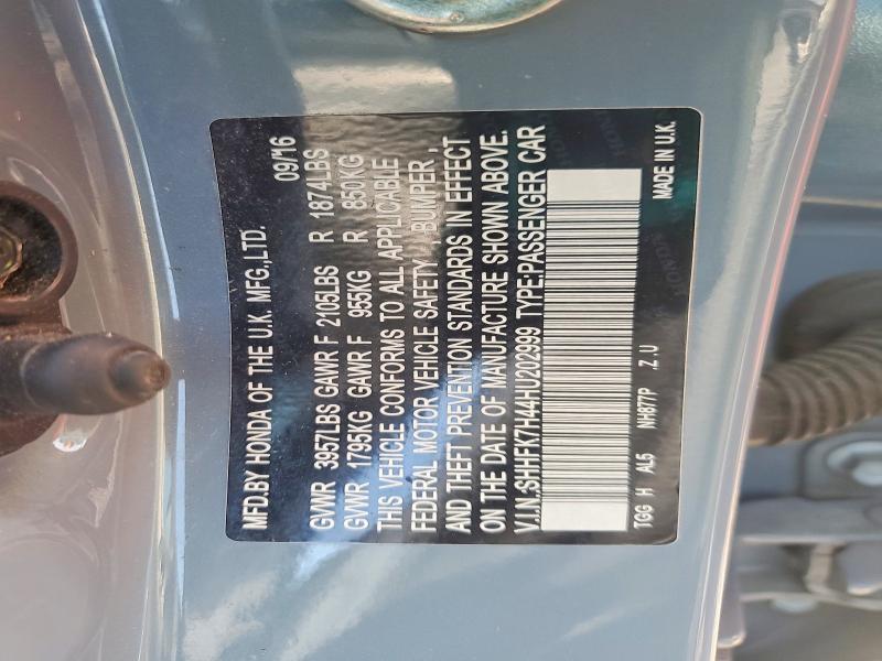 48544886 :رقم المزاد ، SHHFK7H44HU202999 vin ، 2017 Honda Civic مزاد بيع