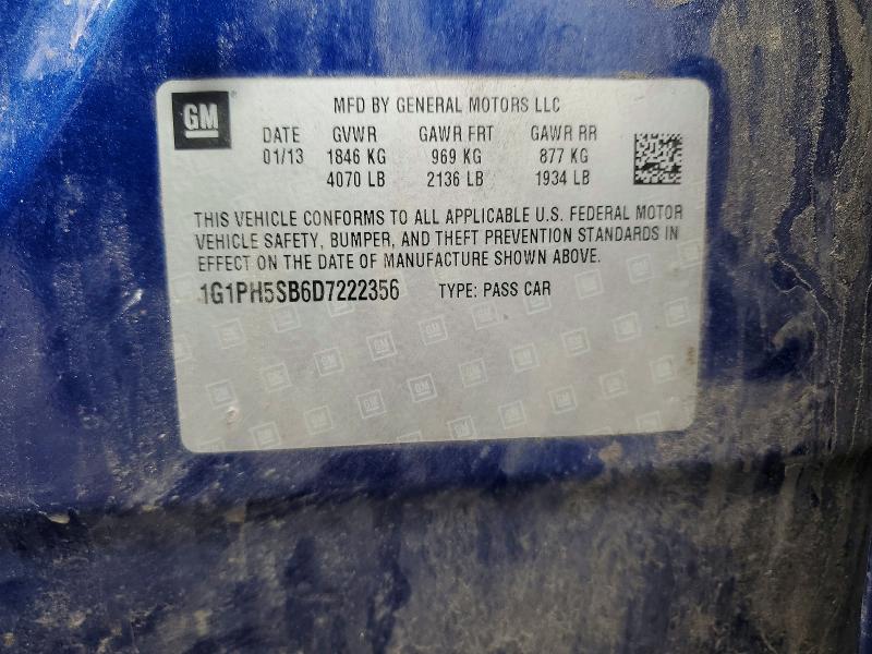 2013 Chevrolet Cruze მანქანა იყიდება აუქციონზე, vin: 1G1PH5SB6D7222356, აუქციონის ნომერი: 48987726