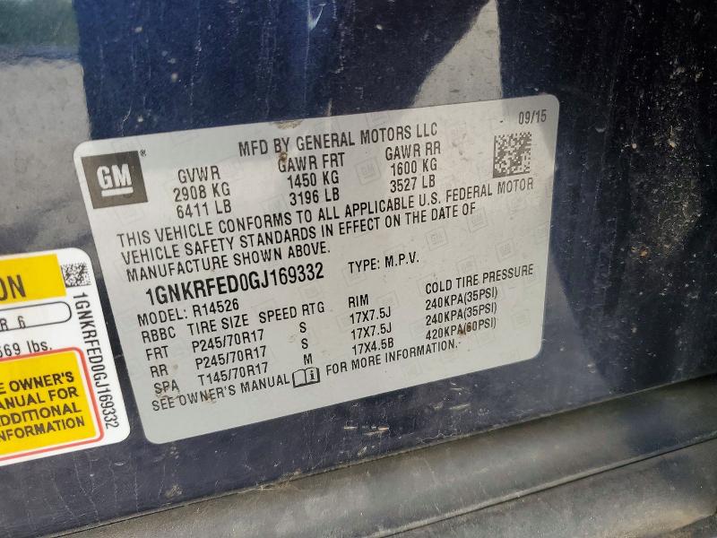 Продаж на аукціоні авто 2016 Chevrolet Traverse, vin: 1GNKRFED0GJ169332, номер лоту: 49003896