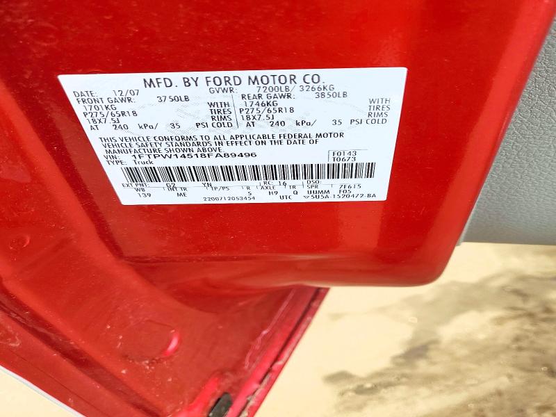 51178526 :رقم المزاد ، 1FTPW14518FA89496 vin ، 2008 Ford F150 مزاد بيع