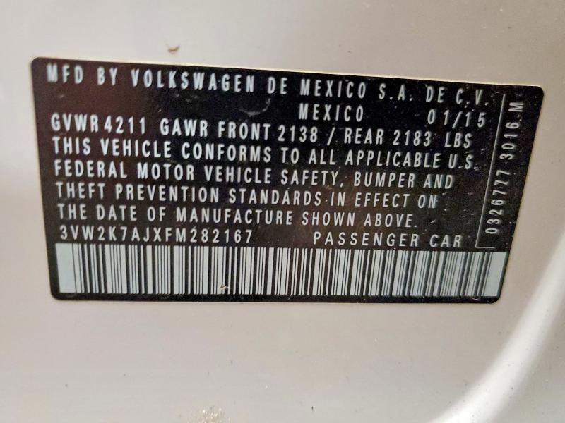 49922106 :رقم المزاد ، 3VW2K7AJXFM282167 vin ، 2015 Volkswagen Jetta مزاد بيع