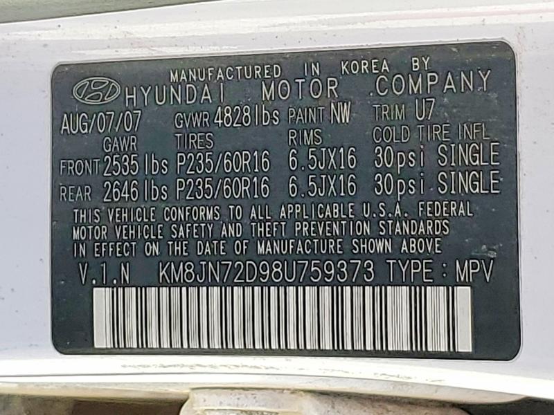 Продаж на аукціоні авто 2008 Hyundai Tucson, vin: KM8JN72D98U759373, номер лоту: 51025956