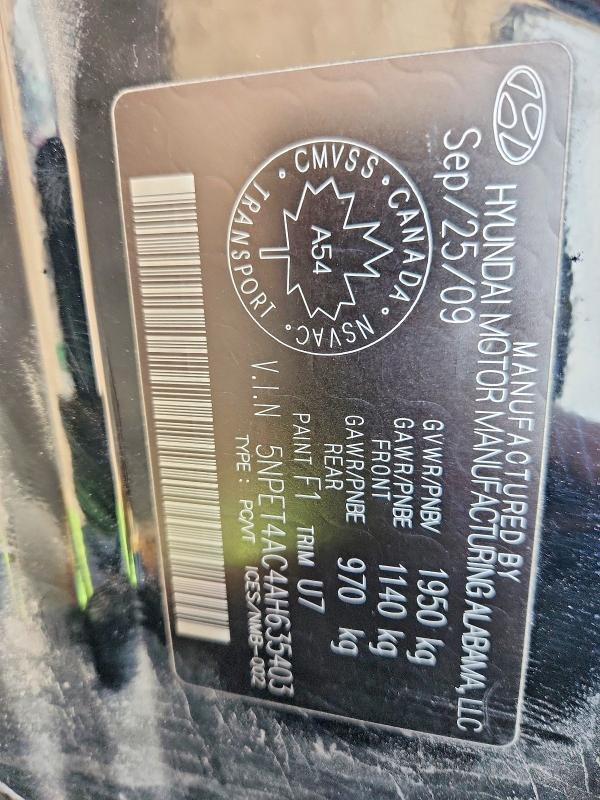 Aukcja sprzedaży 2010 Hyundai Sonata, vin: 5NPET4AC4AH635403, numer aukcji: 78910795