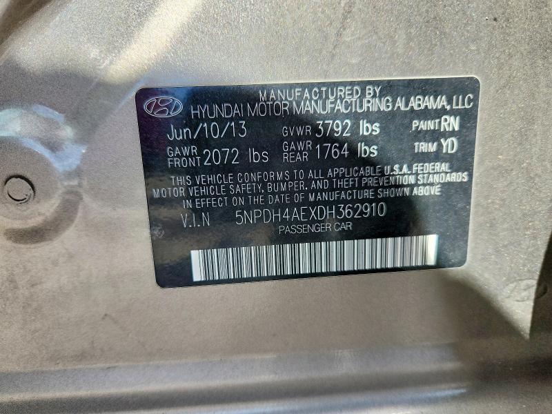 Aukcja sprzedaży 2013 Hyundai Elantra, vin: 5NPDH4AEXDH362910, numer aukcji: 50598476