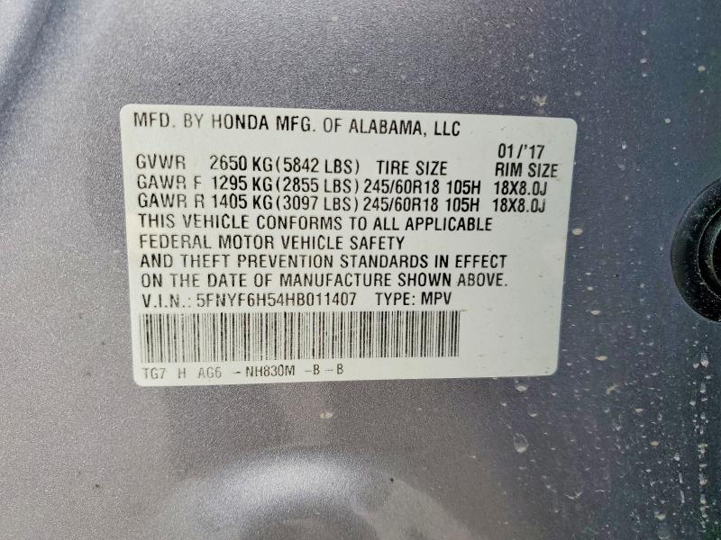 Продаж на аукціоні авто 2017 Honda Pilot, vin: 5FNYF6H54HB011407, номер лоту: 51603826