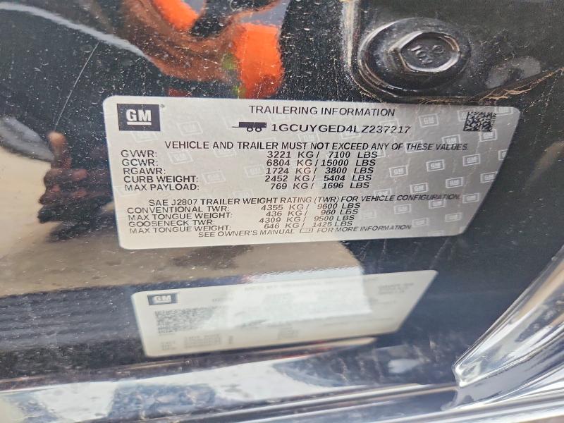Aukcja sprzedaży 2020 Chevrolet Silverado, vin: 1GCUYGED4LZ237217, numer aukcji: 51171046