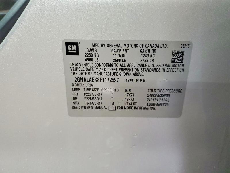 Продаж на аукціоні авто 2015 Chevrolet Equinox, vin: 2GNALAEK8F1172597, номер лоту: 50154106