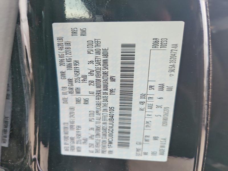 Aukcja sprzedaży 2018 Ford Escape, vin: 1FMCU0GDXJUB40105, numer aukcji: 48363596