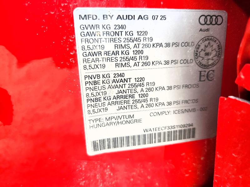 Продажа на аукционе авто 2025 Audi Q3, vin: WA1EECF33S1109294, номер лота: 50579506