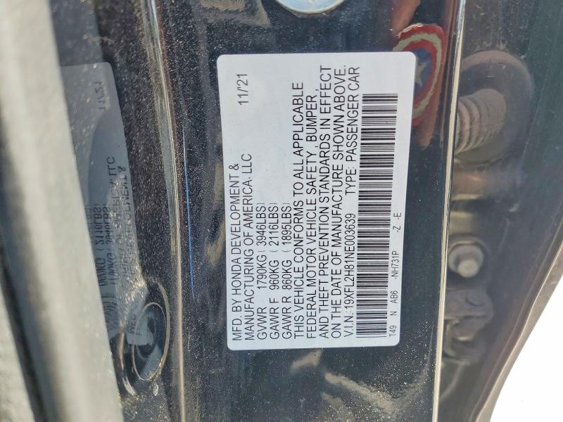 Aukcja sprzedaży 2022 Honda Civic, vin: 19XFL2H81NE003639, numer aukcji: 49966436