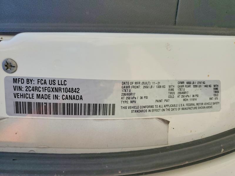 Aukcja sprzedaży 2022 Chrysler Pacifica, vin: 2C4RC1FGXNR104842, numer aukcji: 50605566