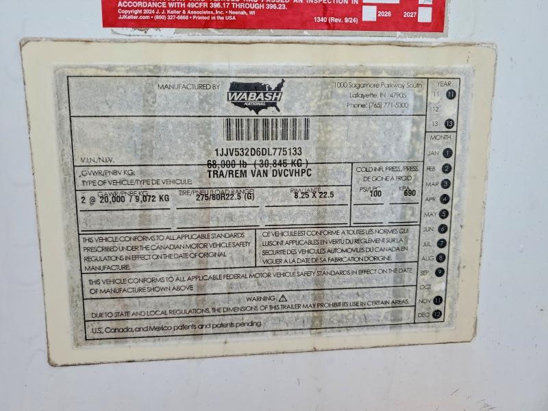 49262576 :رقم المزاد ، 1JJV532D6DL775133 vin ، 2013 Waba Dry Freight Trailer مزاد بيع