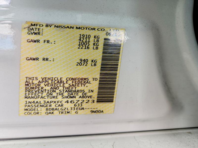 Продажа на аукционе авто 2015 Nissan Altima, vin: 1N4AL3APXFC467223, номер лота: 51265116