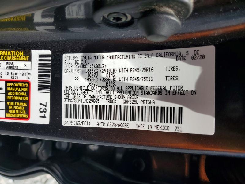 Продажа на аукционе авто 2020 Toyota Tacoma, vin: 3TMAZ5CN1LM129865, номер лота: 51065476