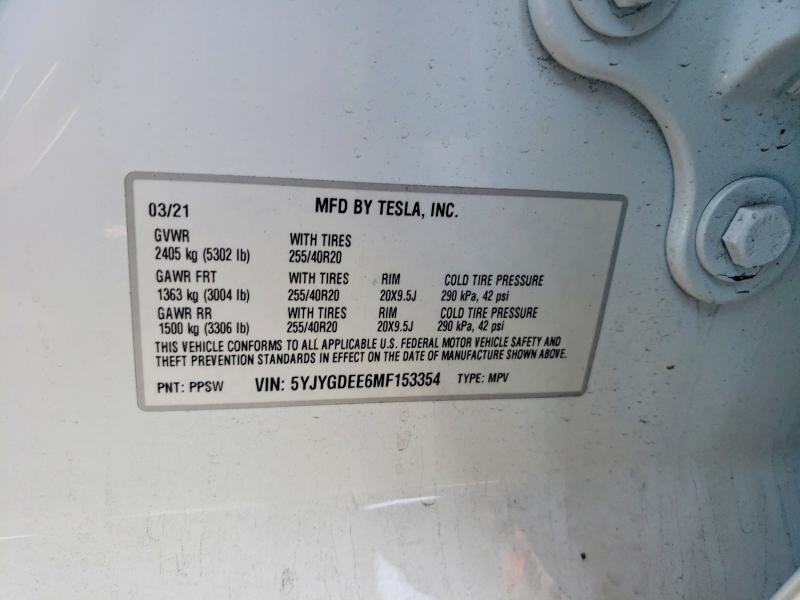 Продаж на аукціоні авто 2021 Tesla Model Y, vin: 5YJYGDEE6MF153354, номер лоту: 50622556