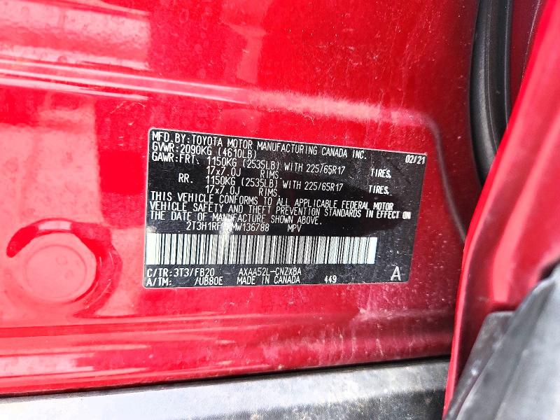 51946106 :رقم المزاد ، 2T3H1RFVXMW136788 vin ، 2021 Toyota Rav4 مزاد بيع