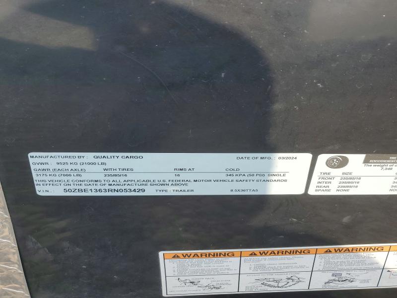 Aukcja sprzedaży 2024 Quality Cargo Enclosed Cargo, vin: 50ZBE1363RN053429, numer aukcji: 51660526