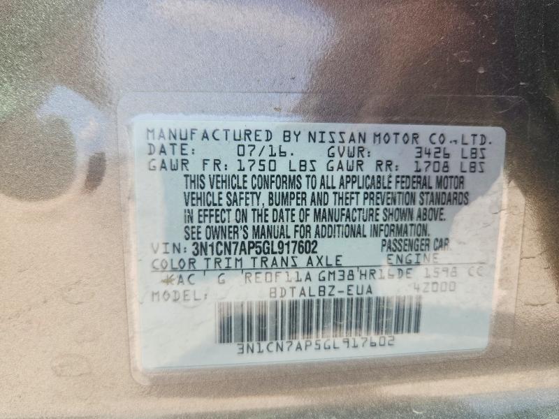 Продажа на аукционе авто 2016 Nissan Versa, vin: 3N1CN7AP5GL917602, номер лота: 51197526